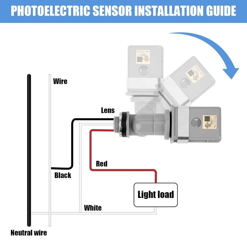 BTFO Photocell Sensor for Outdoor Lights, 120VAC 50/60Hz Controls Lighting Dusk to Dawn IP54 Waterproof Photoelectric Switch with Swivel Mount for LED/Halogen/CFL in Street Yard Landscape - Image 5